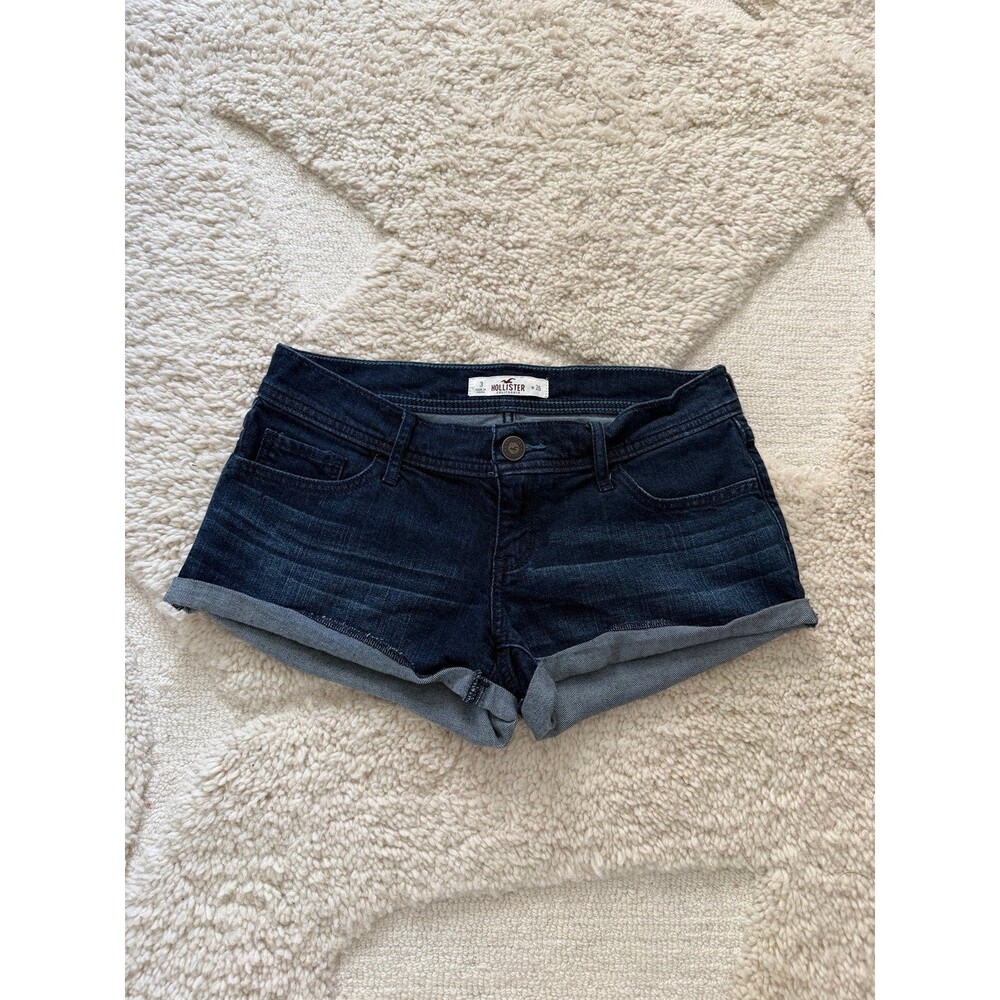 VTG Hollister Low Rise Denim Shorts Size 3 26 Dark Wash Y2K Cuffed Shortie